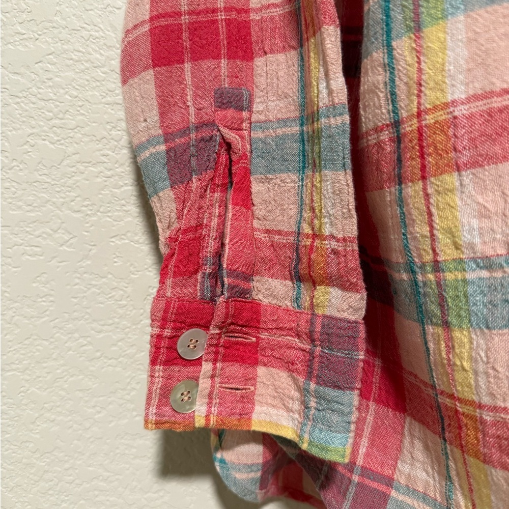 SOFT SURROUNDINGS Comfy Red and Green Button Down Shirt Womens Sz LARGE - Picture 5 of 14